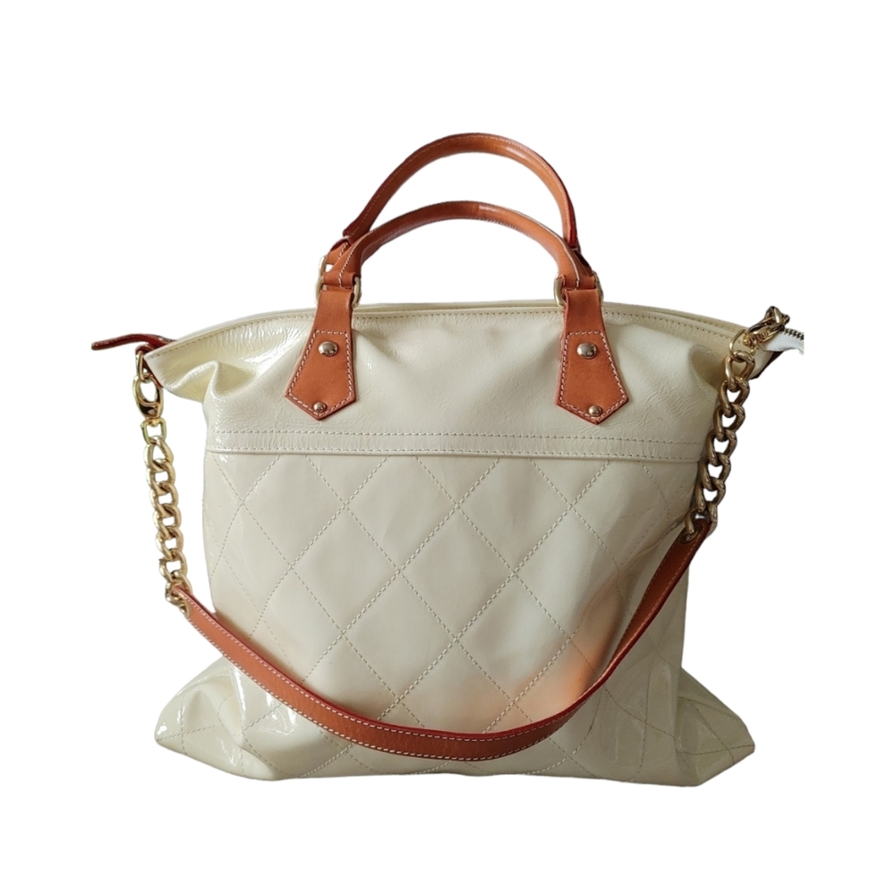 Calvacanti Italy Cream Ivory Patent Leather Satchel Tote Shoulder Bag